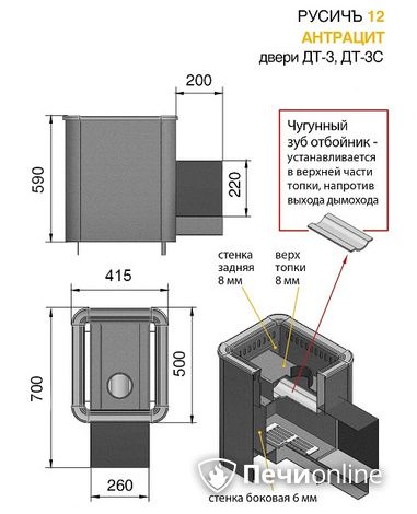 Печь для бани Везувий Русичъ Антрацит 12 (ДТ-3С) в Кемерове
