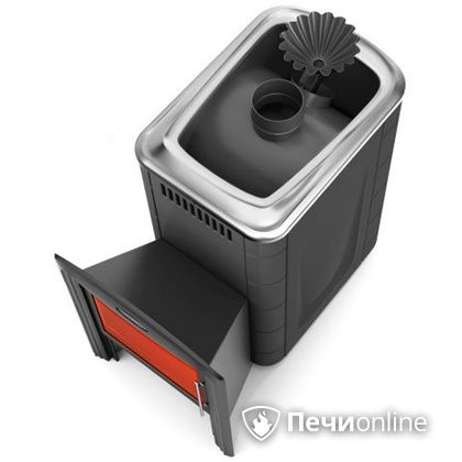 Дровяная банная печь TMF Ангара 2012 Carbon Витра с закрытой каменкой антрацит в Кемерове